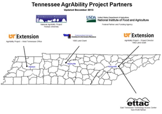AgrAbility Project Partners map of tennessee